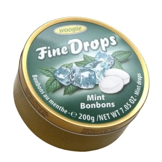 Woogie 2/26 Fine Drops - Bonbónky s příchutí máty v plechové dóze 200g